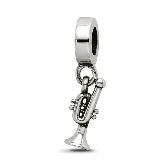 925 Sterling Silver Polished Oxidized Reflections Trumpet Dangle Bead Charm 20x6.36mm Wide Pendant Necklace for Women