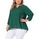 thumbnail image 4 of Blusa de gasa de mujer plus size Agnes Orinda con cuello partido, dobladillo alto-bajo, mangas 3/4, 2024, talla 3X, color verde, 4 of 6