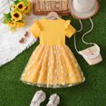 thumbnail image 3 of Easter Dresses Flower Prints Princess Dress Dance Dresses for Girls Teens Summer Outfits Beach Sundress (Yellow,3-4 Years), 3 of 5