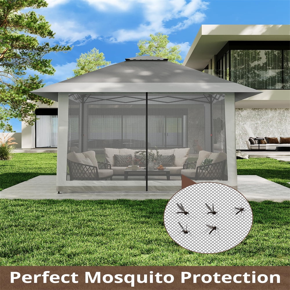 13x13Pop-Up-Gazebo Outdoor Canopy Tent with Mosquito Netting, [Adjustable Height & Spacious] Pop Up Tent with Double Roof, UV-Resistant Outdoor Gazebo for Backyard, Patio, Lawn, Garden, Deck