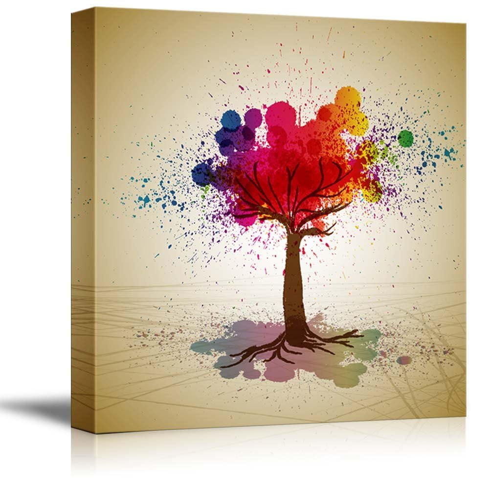 Wall26 Canvas Prints Wall Art Colorful Paint Splatter Tree Modern