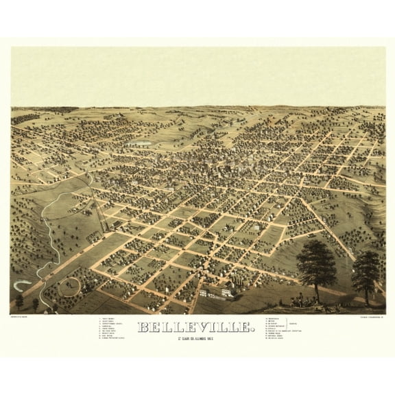 Historic Map of Belleville Illinois 1867 St Clair County Canvas Art -  (18 x 24)