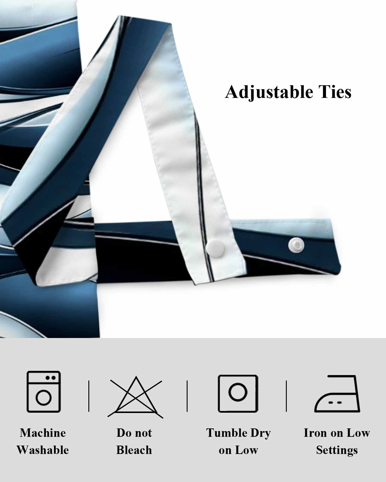 Steel Blue Gradient Line Tie Up Valances Curtain, Adjustable Kitchen Abstract Twist Valances for Windows Decor, Rod Pocket Short Curtains Set for Bedroom/Bathroom, 60"x18"