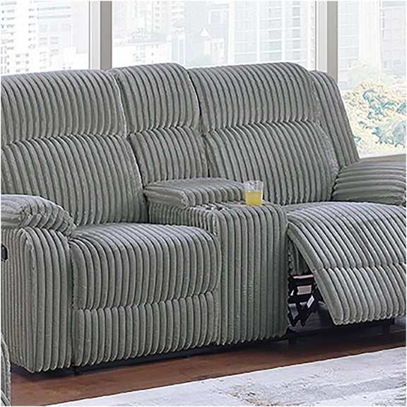 JERFIT Modern Reclining Loveseat with Console and Cup Holders, Plush Fur-Like Corduroy Upholstery, Motion Recliner for Living Room, Smoke
