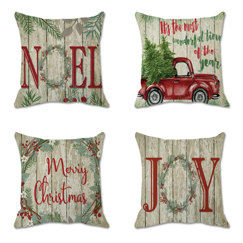 Adarl 4pack Christmas Cotton Linen Throw Pillow Cushion Covers,NO