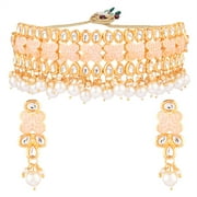 Efulgenz Indian Jewelry Choker Kundan Crystal Faux Pearl Choker Necklace Dangle Earrings Bridal Jewelry Set for Women, White
