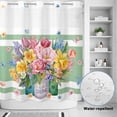 thumbnail image 2 of No Hook Shower Curtain, Watercolor Floral Shower Curtains for Bathroom with See Through Top Window, Spring Flowers Butterflies Leaves Green Waterproof & Washable Bath Curtain Long 72"x78", 2 of 9