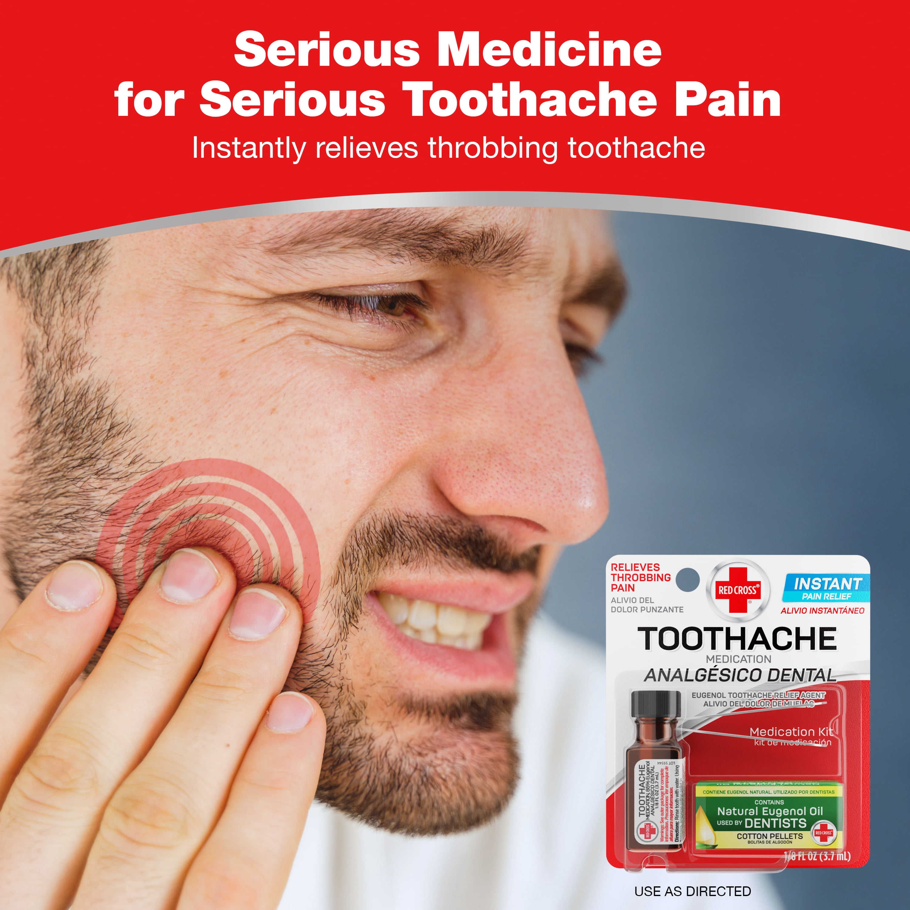 Red Cross Toothache Medicine Kit, Instant Pain Relief of Throbbing Toothache, 1/8 (.125) fl oz