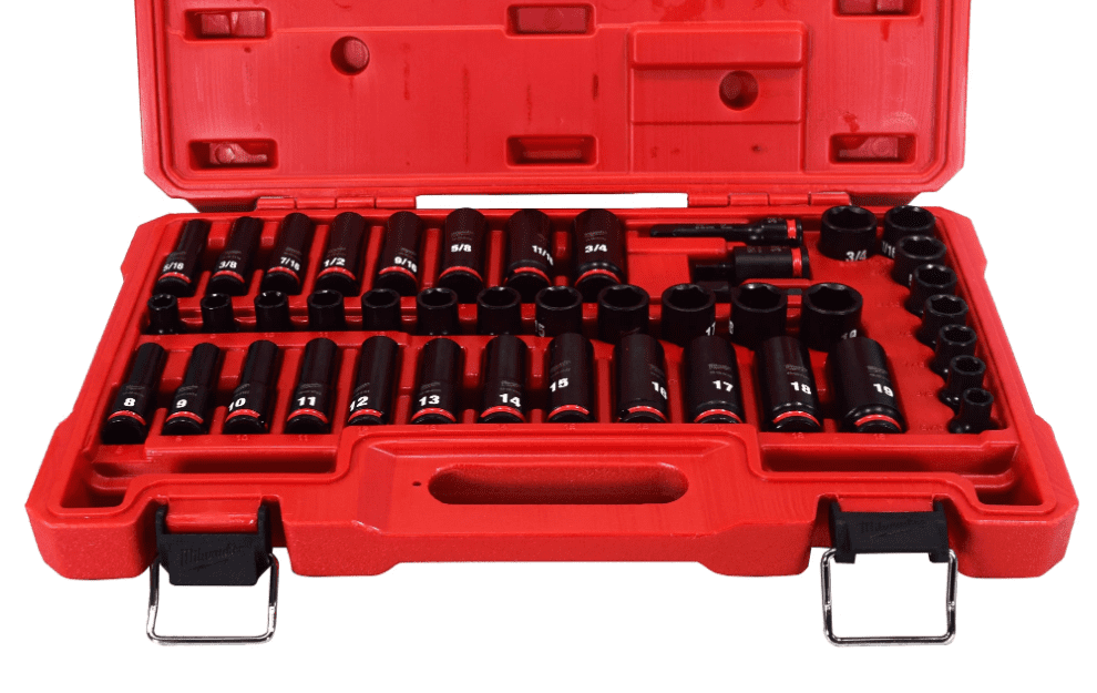 MILWAUKEE 49-66-7009 SHOCKWAVE 43-Piece 3/8 in. Drive SAE & Metric Deep Socket Set – Non-Slip Hex, Impact Rated, Stacking Case