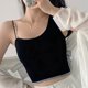 thumbnail image 3 of Camiseta sin mangas corta para mujer, camiseta sin mangas con tirantes, ajustada, irregular, sin costuras, a la moda, para Fitness diario, color negro, 3 of 5