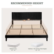 Amolife King Size Platform Bed Frame with Upholstered Velvet Channel Headboard, Black