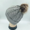 thumbnail image 3 of UTSJKR Women's Winter Soft Knit Beanie Hat with Faux Fur Pom Pom Warm Skull Cap Beanies for Women Thick Warm Ear Protection Hood Gray, 3 of 3