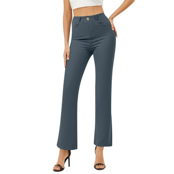 EDFBUYKRS Female Women Pants Casual Dress Pants Women Stretchy Straight Leg Solid Color Trousers with Pockets for Women's Business Casual Elastic Work Pants L
