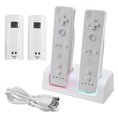 Insten Dual Remote Controller Charger Charging Dock Station + 2 x Rechargeable Battery for Nintendo Wii / Wii U- White