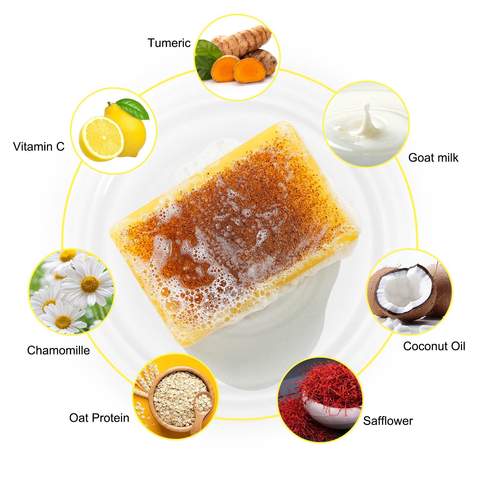 3PCS ikzee Kojic Acid Lemon Turmeric Soap for Face and Skin, Acne Scar - Dead Skin - Deep Cleansing - Refreshing (Foam Net Included)