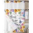 thumbnail image 3 of No Hook Shower Curtain with Snap-in Liner, Spring Wildflowers Waterproof Fabric Bathroom Curtains, Watercolor Floral Leaf Wood Grain Bath Curtains & Mesh Top Window 72"x84" Long, 3 of 9