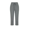 thumbnail image 3 of Tauxra Women's Linen-Style Polyester Pants, High Waist Loose Straight Leg Trousers with Pockets, Pleated Detail for Casual and Home Wear, Breathable Fabric for Warm Weather, Care Wash, 3 of 7