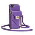 thumbnail image 4 of ELEHOLD for iPhone 7 / iPhone 8 / SE 2022 & 2020 Zipper Pocket Case, Flip PU Leather Wallet Crossbody Shoulder Strap Lanyard Case with Credit Card Holder Women RFID Blocking Purse Phone Cover, purple, 4 of 7