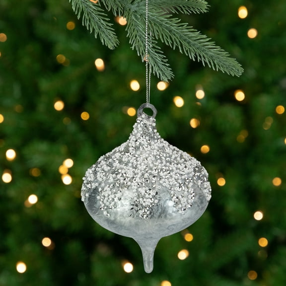 5.25" Silver Beads and Sequins Glass Onion Christmas Ornament