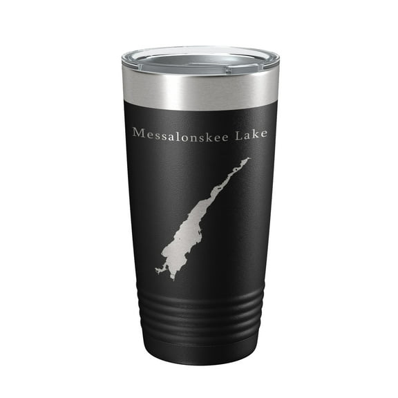 Messalonskee Lake Map Tumbler Travel Mug Insulated Laser Engraved Coffee Cup Maine 20 oz Black