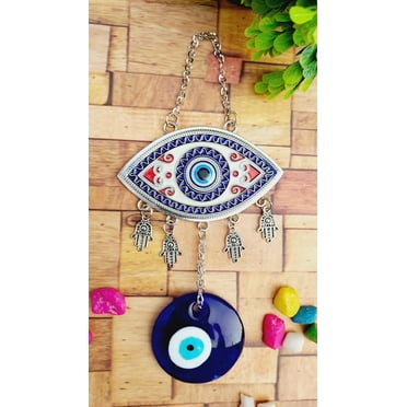 Evil Eye Hanging for Home Entrance Door Decoration, Nazar Battu for Home Protection, Good Luck Charm and Prosperity, Big Size (Meenakari Eye White)