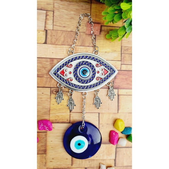Evil Eye Hanging for Home Entrance Door Decoration, Nazar Battu for Home Protection, Good Luck Charm and Prosperity, Big Size (Meenakari Eye White)