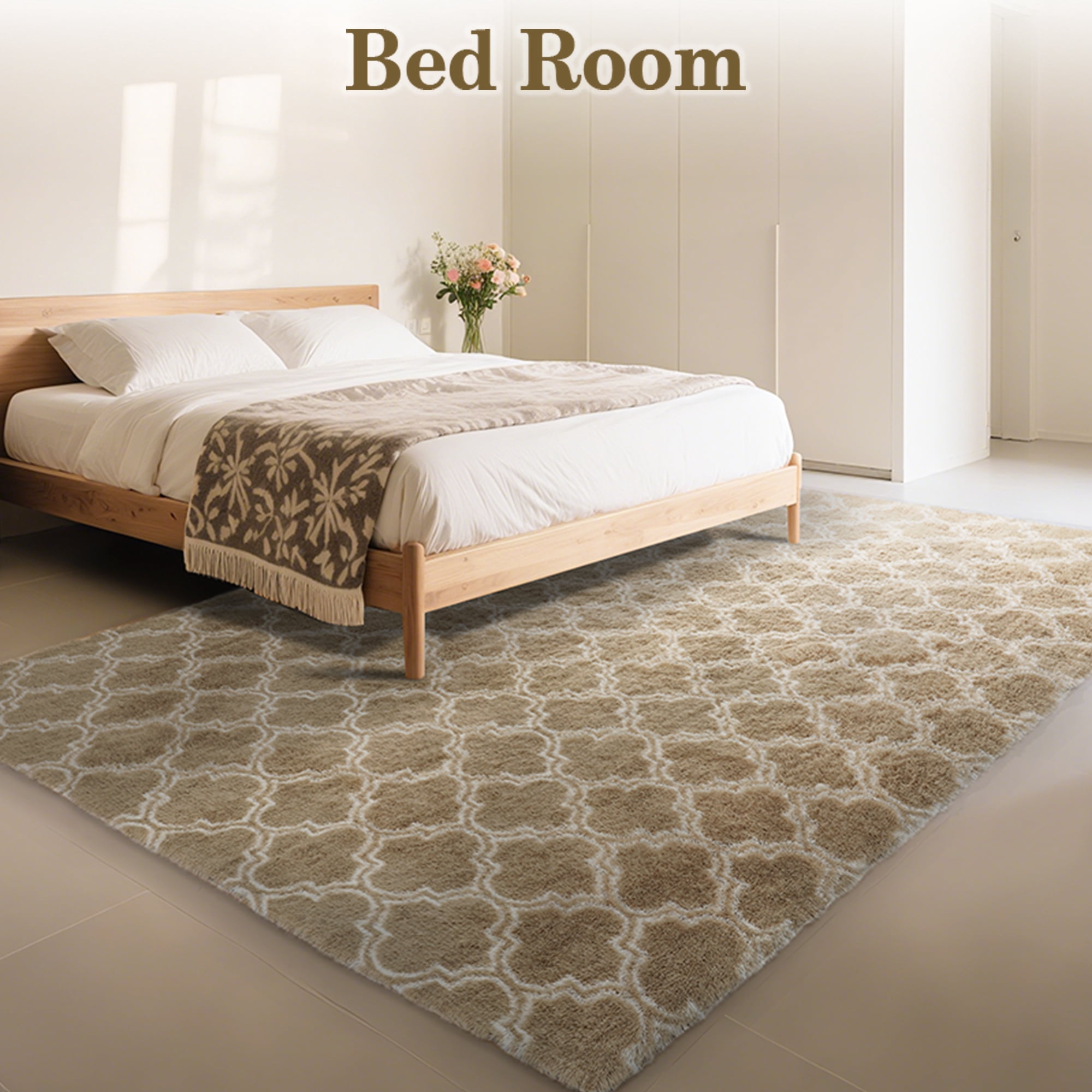 CozyDesg 5'x7' Area Rugs for Living Room，Black Rugs Shag Fluffy Shaggy Bedside Carpet, Large rug for Living Room Bedroom Dining Room Office Home Decor,Beige & White