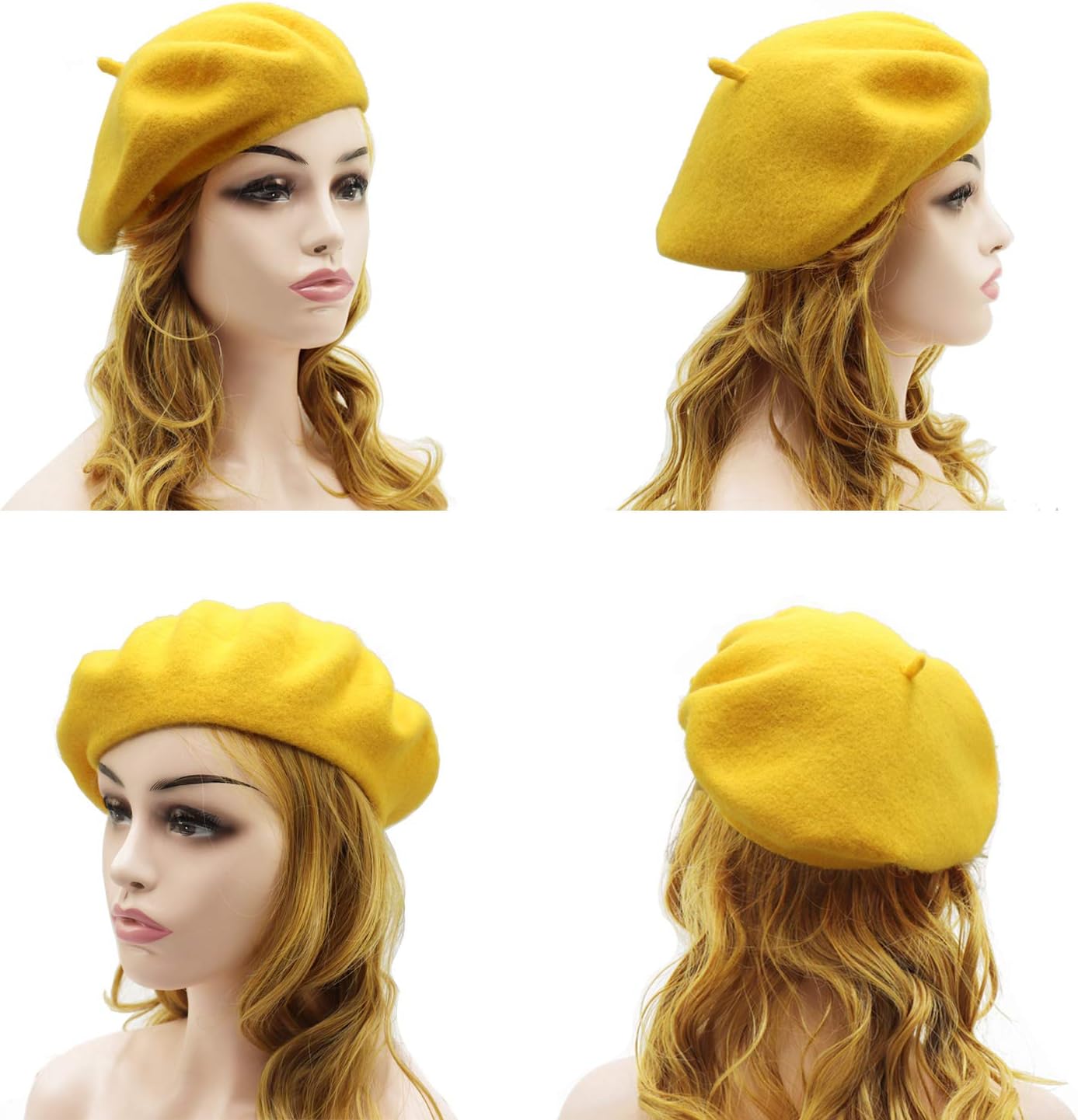 6531 Wool French Beret Hat Solid Color Beret Cap For Women Girls (mud Yellow) Wool French Beret - Lemon main image 2