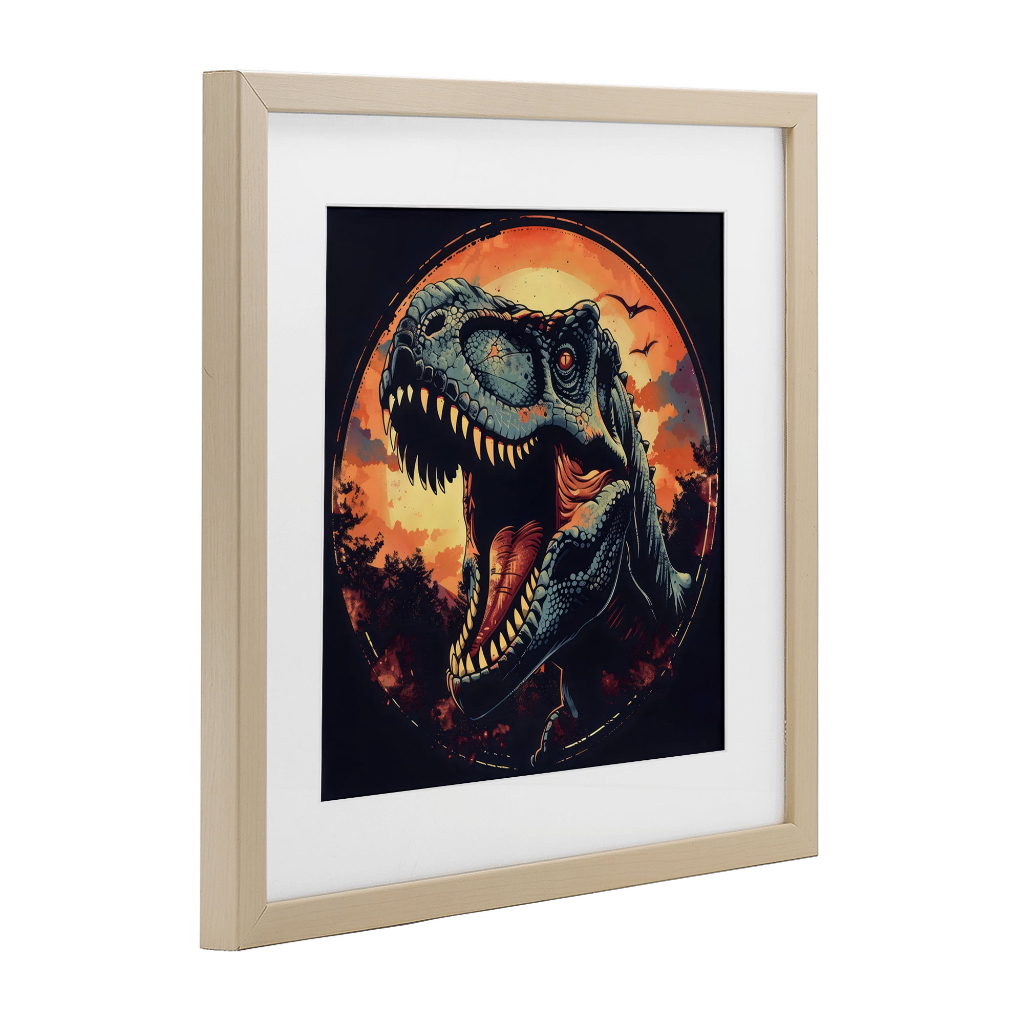 Stupell Industries Ancient Dino Roaring at Sunset Birch Framed Print Under Glass, design by Creative Studio