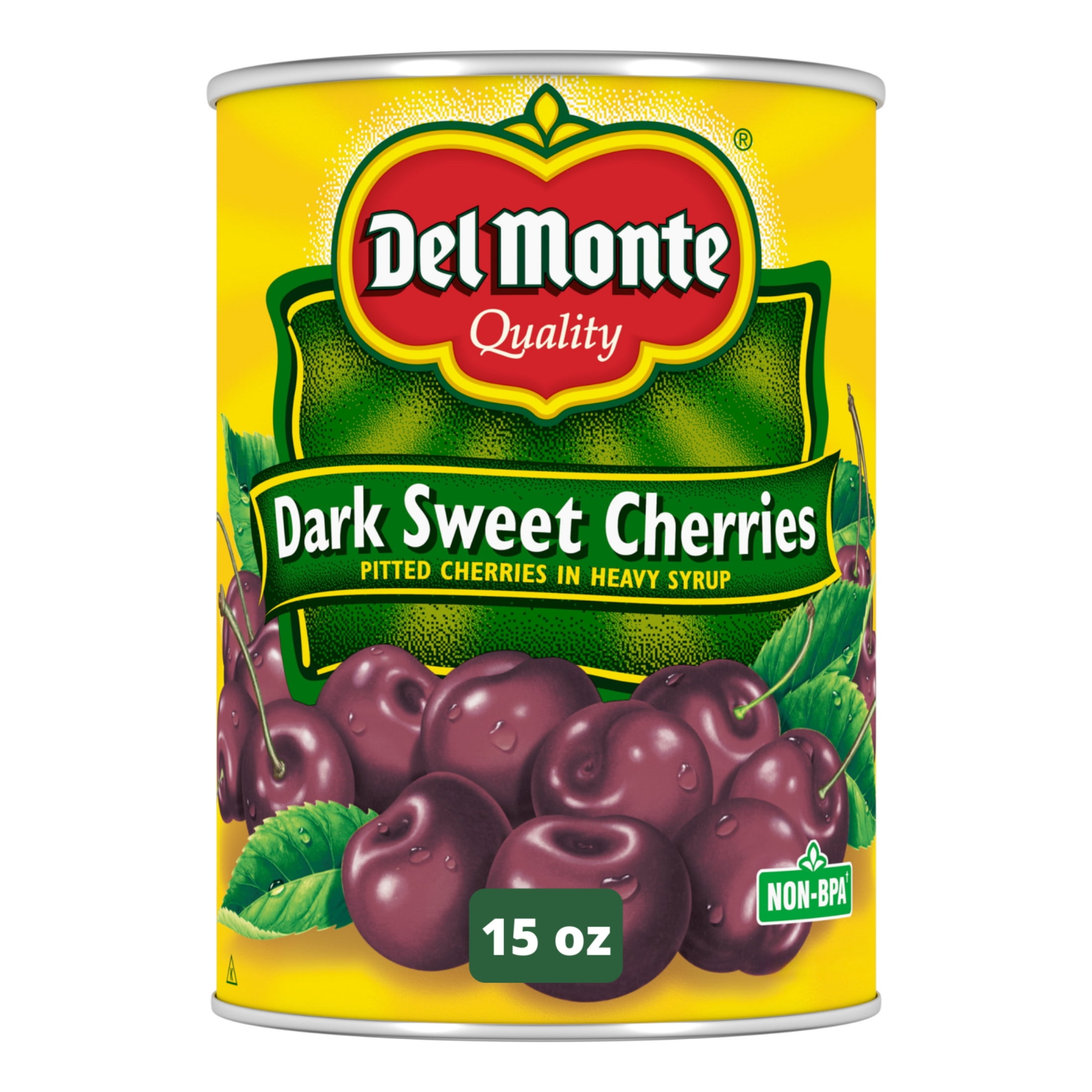 (2 pack) Del Monte Canned Dark Sweet Pitted Cherries, Heavy Syrup, 15 oz Can