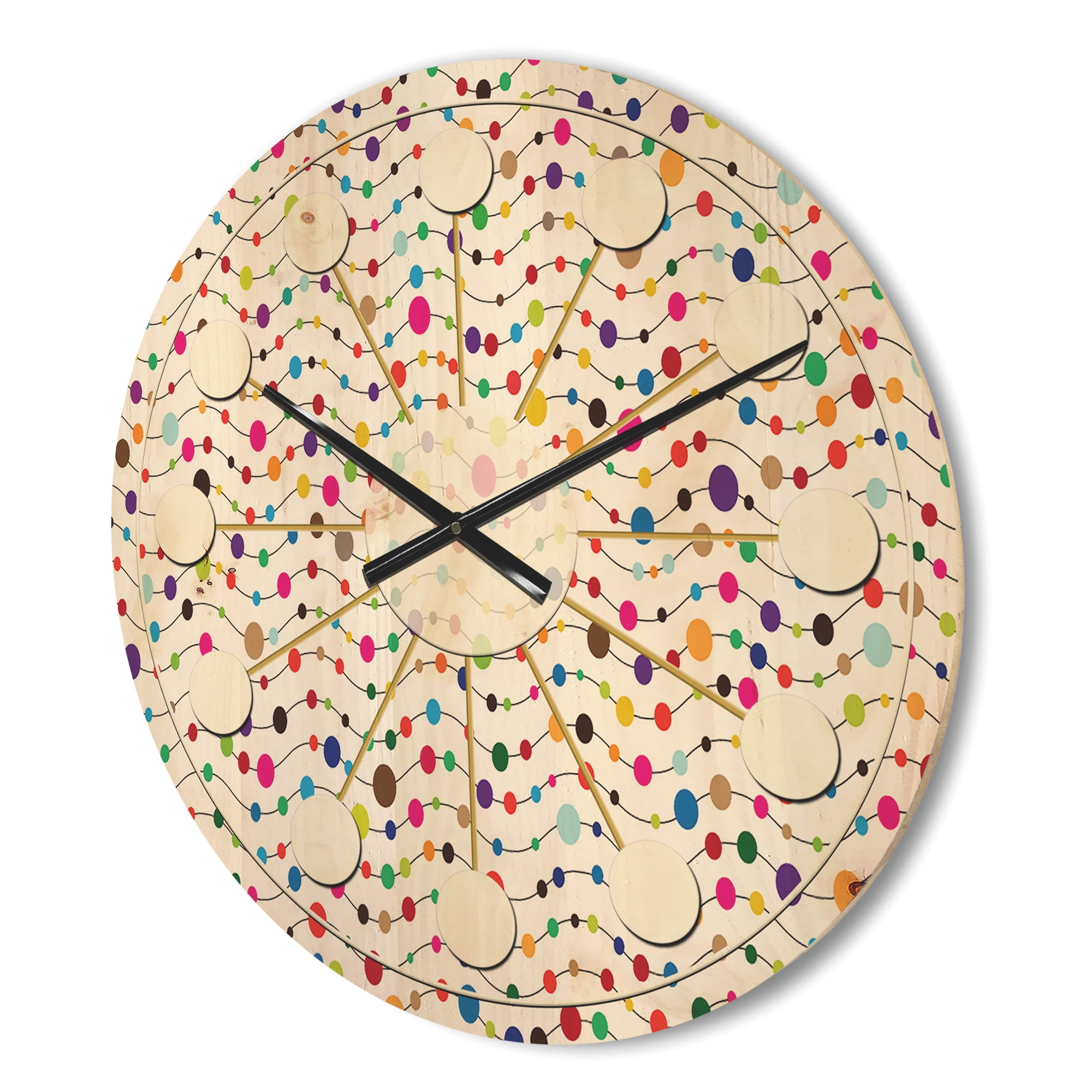 Designart 'Color Waves of Polka Dots On White' Mid-Century Modern Wood Wall Clock