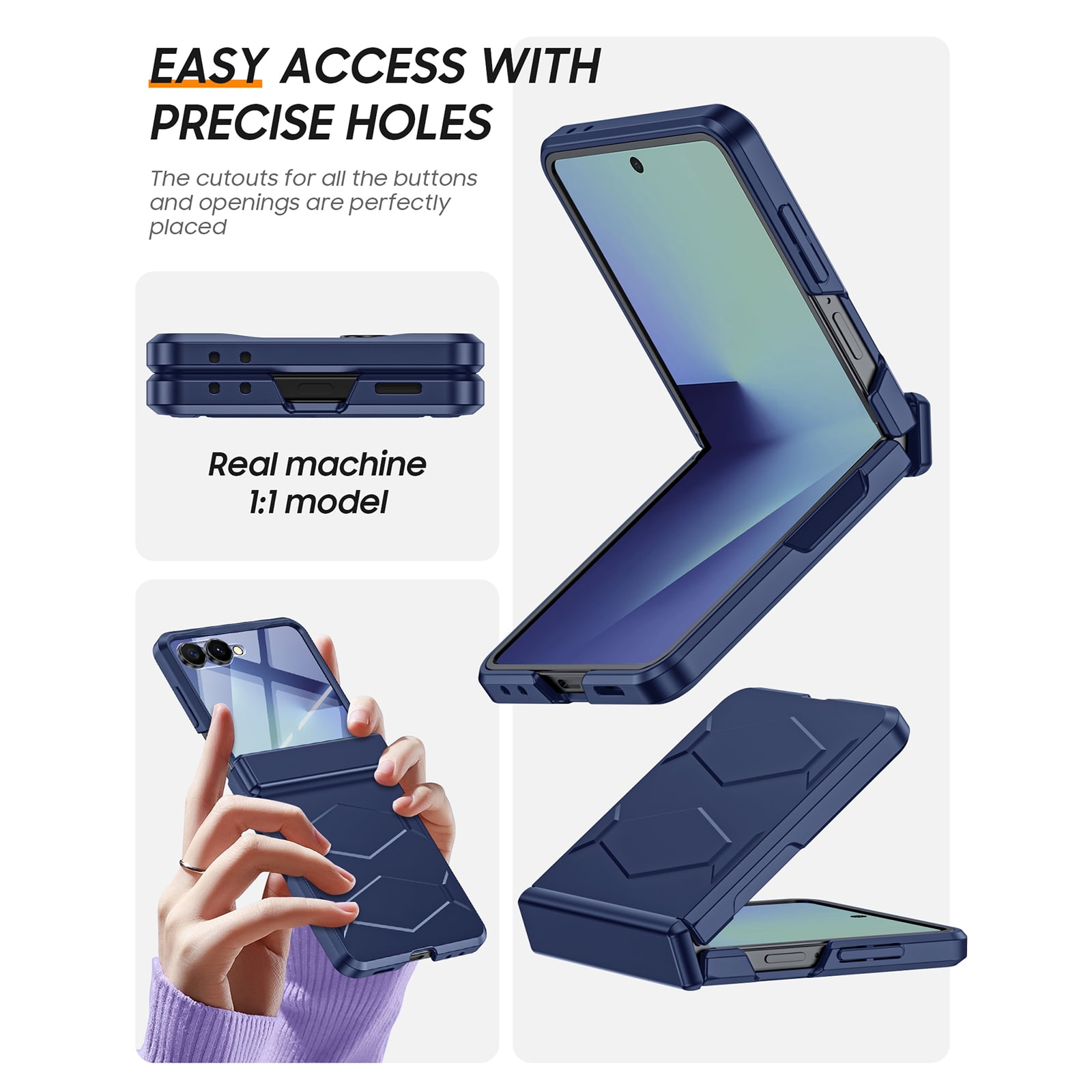 Oupeigar for Samsung Galaxy Z Flip 7 Armor Phone Case,With Hinge Protection,Screen Protector Shockproof Rugged Phone Cover Wireless Charging-Blue