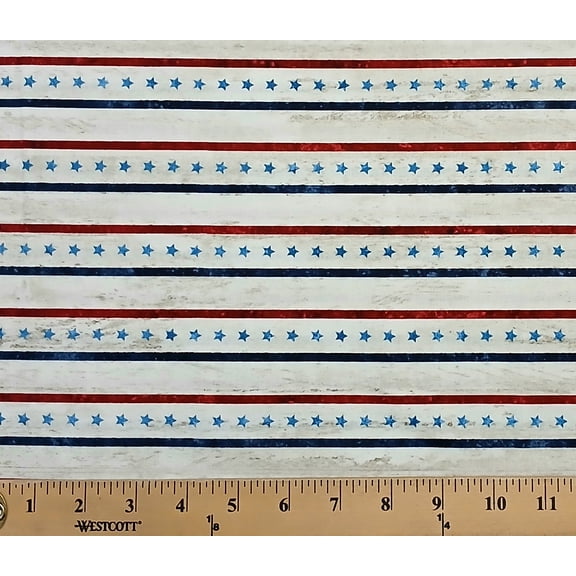 Cotton Star Stripe Cream USA America Independence Day 4th of July Patriotic Stonehenge Stars and Stripes Northcott Cotton Fabric Print by the Yard (25341-11)