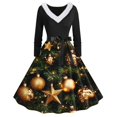 thumbnail image 2 of RKSTN Robes pour Femmes Robe Manches Longues Imprimé de Noël Patchwork en Fourrure Col en V Robe Rétro Ample, 2 of 4