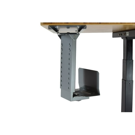 Under Desk CPU Holder – Adjustable Steel Computer Tower Mount with 360° Swivel & Slide Rail, Height & Width Adjustable PC Holder for Standing Desk, Gray