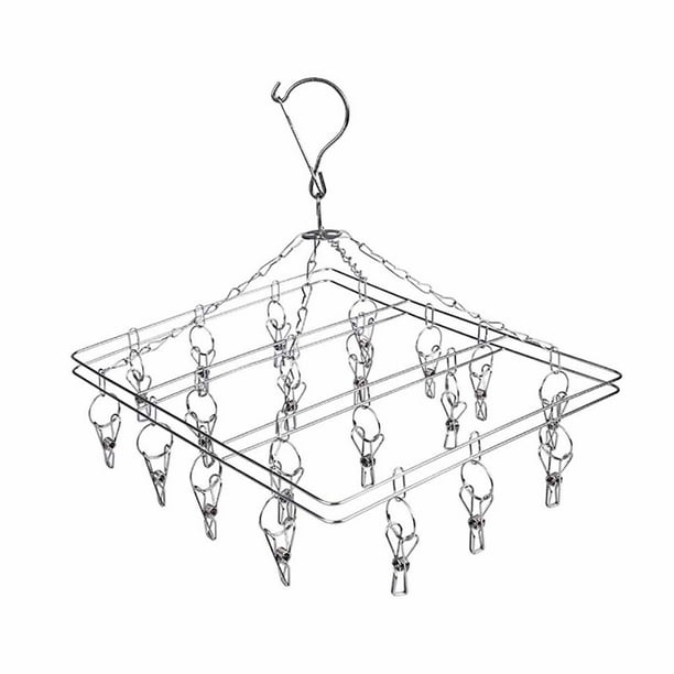 Storage 2PC Clothes Hanger 20 Clips Stainless Steel Fasteners Clothes Drying Rack Hanger
