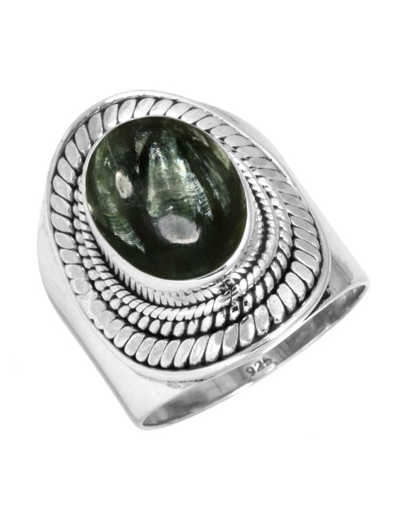 925 Sterling Silver Ring Natural Seraphinite Handmade Jewelry