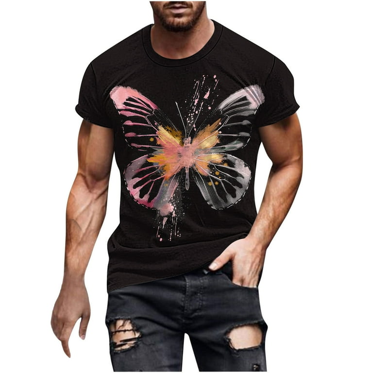 Awdenio Men's Butterfly Print T-Shirt Short Sleeve Crewneck