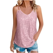 hotojiny Sequin Tops for Women Sparkly Fashion Sleeveless Tank Shirt Glitter V Neck Summer Outfits Party Clubwear