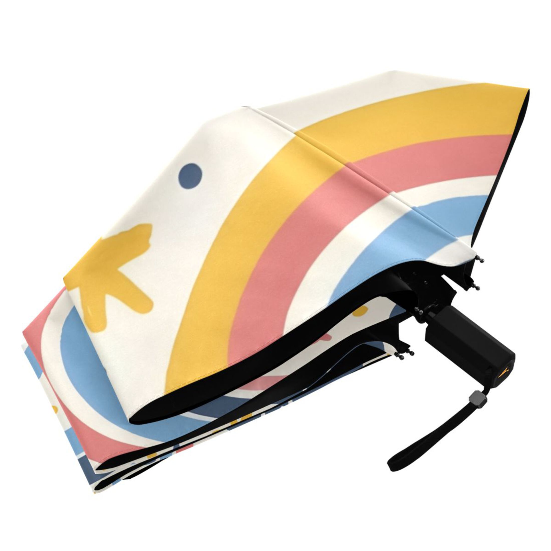 Rainbows Clouds Stars Sun Doddle All Weather Umbrella Triple Folding Parasol 6 Ribs UV Protection Portable