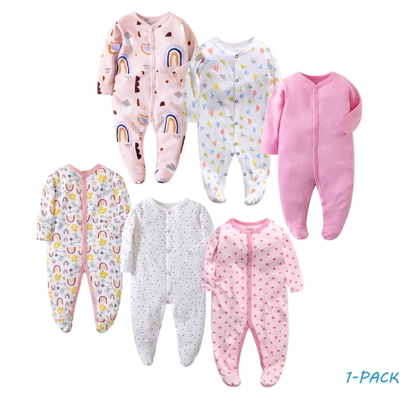 Bellafa 0-12M Infant Baby Girls' Footed Romper One-Piece Button Snap Cotton Jumpsuit Onesies Long Sleeve Newborn Sping Fall Outfits