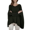 thumbnail image 3 of Women'S V-Neck Batwing Sleeve Casual Fringed Hem Oversized Knit Poncho Sweater Black S/M, 3 of 9