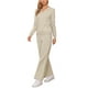 thumbnail image 4 of Conjunto de suéter de punto Inspire Chic y pantalones de pierna ancha para mujeres, 2 piezas, atuendos de lounge con escote en V, ropa acogedora y moderna, XL, albaricoque, 4 of 6