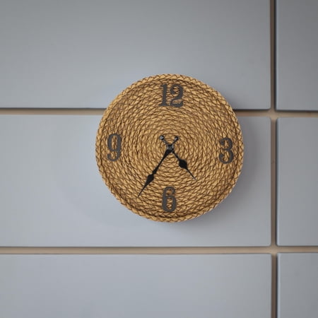 Luxshiny Khaki Wall Clock with Imitation Rattan Woven Design, Stylish Hanging Clock for Living Room Decor