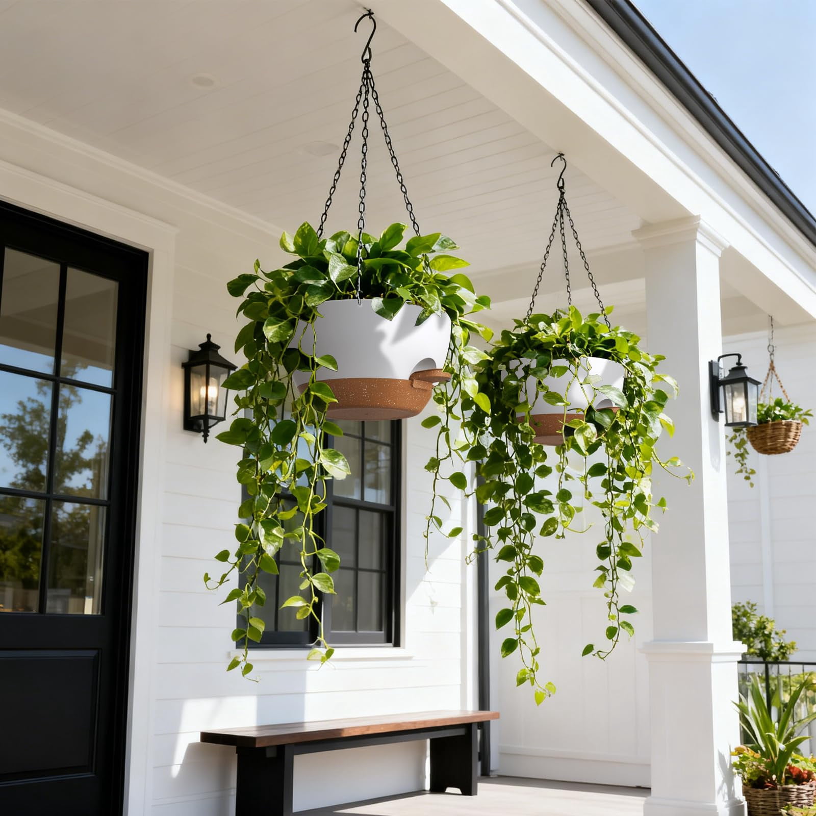 13 Inch 2 Pack Large Self Watering Hanging Planters for Indoor Outdoor Plants, Hanging Plant Pots with Removable 50 Oz Reservoir, Plastic Hanging Basket for Window Porch Garden,