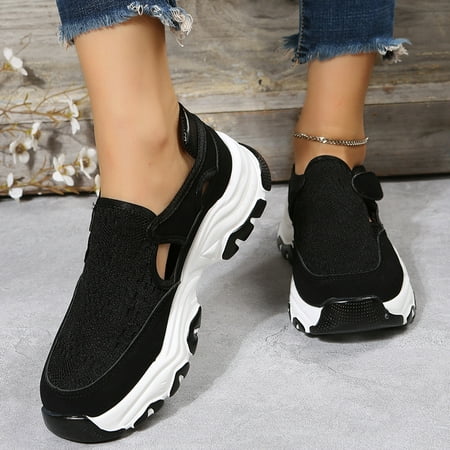 

Single-shoe women s new autumn thick sole color contrast fly woven mesh velcro casual single-shoe women