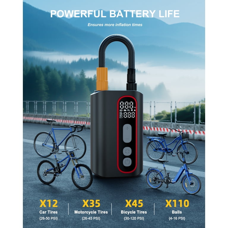 electric bicycle pump walmart Schwinn Air Sport Pro or Plus Frame Pump, Black, Pressure Gauge, For Mountain, Cruiser and Bikes, with Frame Mount Attachment, Dual Head for speed motor that inflates a 700 x 35C city bike tire from 60 to 80 PSI in just 35 seconds Concord High-Volume Floor Pump, 100