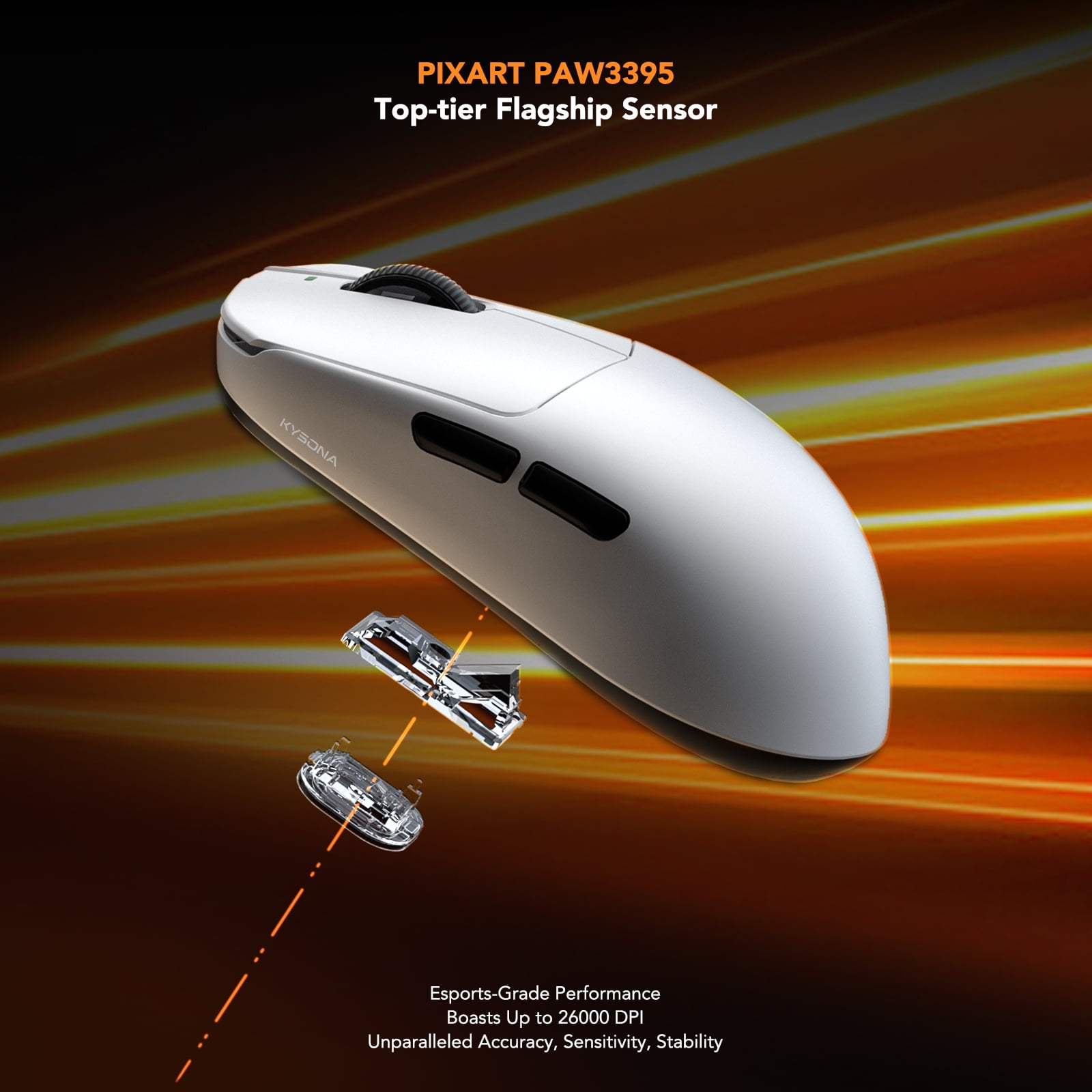 Mercury Wireless Gaming Mouse，41g Ultalight, PAW3395 Sensor, 8K Polling Rate,26000 DPI,5 Programmable Buttons Optical Mice for PC/MAC/Laptop,White