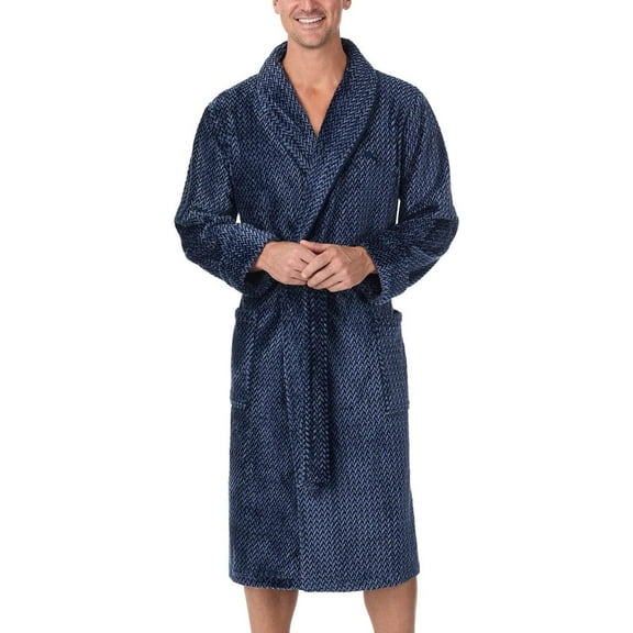 Tommy Bahama Men’s Plush Cuffed Sleeves Shawl Collar Embroidered Logo Robe (Blue/Small-Medium)