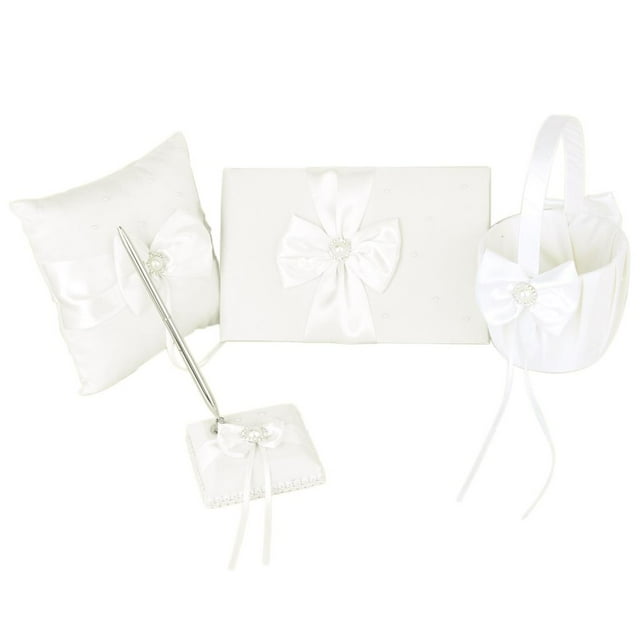 Juego de Canasta de Flores Y Libro de Invitados para Boda Sunnimix Juego de cesta de flores con forma de almohada y libro de visitas